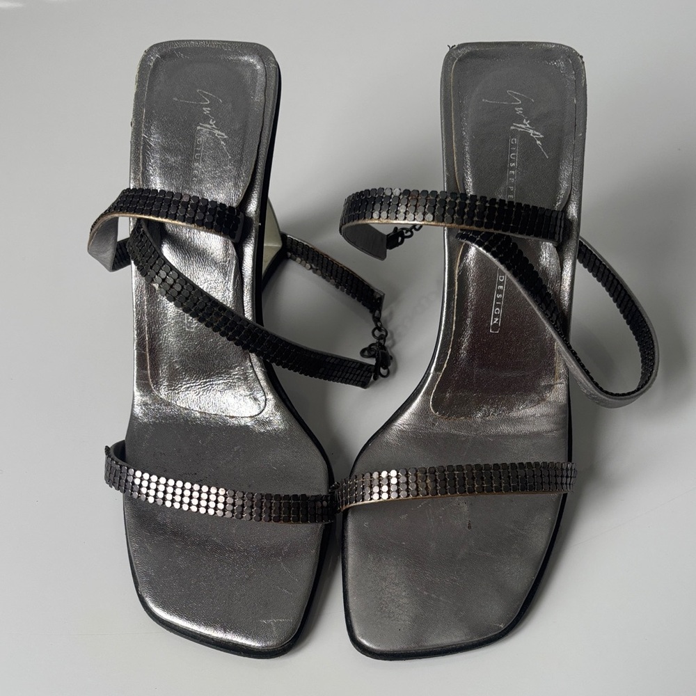 Giuseppe Zanotti Black and Silver Strappy Heels